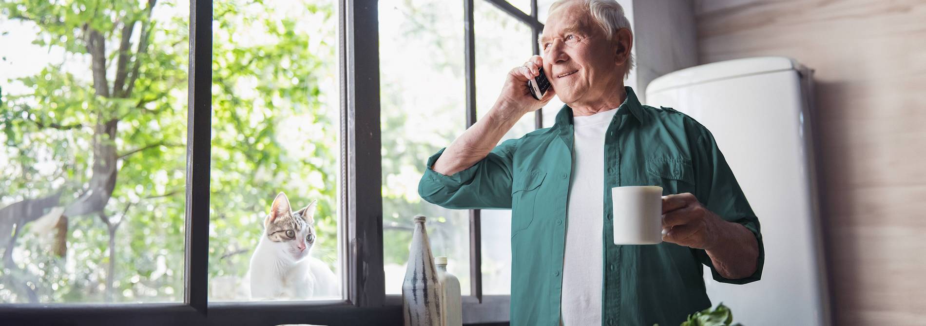 Man calls with his landline phone from Green