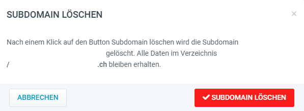 Subdomain löschen - Warnung