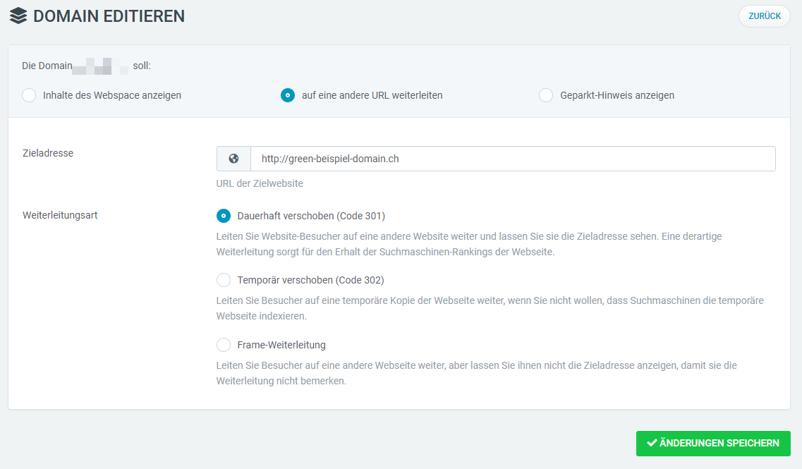 Web & Mail Control Panel - Domain Weiterleiten