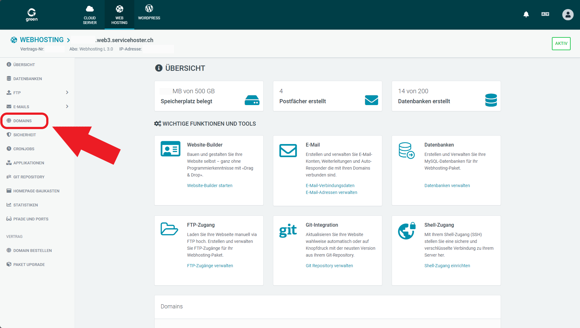 Web & Mail Control Panel - Domains