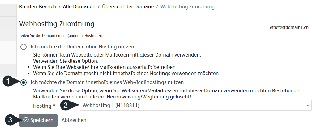 Domain an Webhosting zuweisen