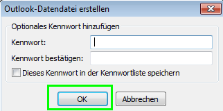 Outlook-Datendatei erstellen - Optionales Kennwort