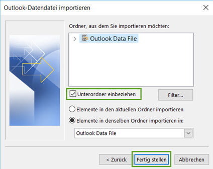 Outlook-Datendatei importieren