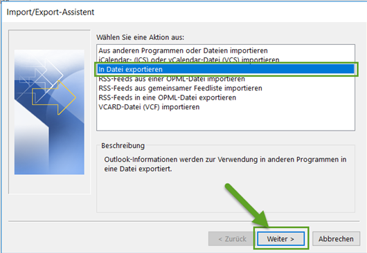 Outlook - Datei Exportieren