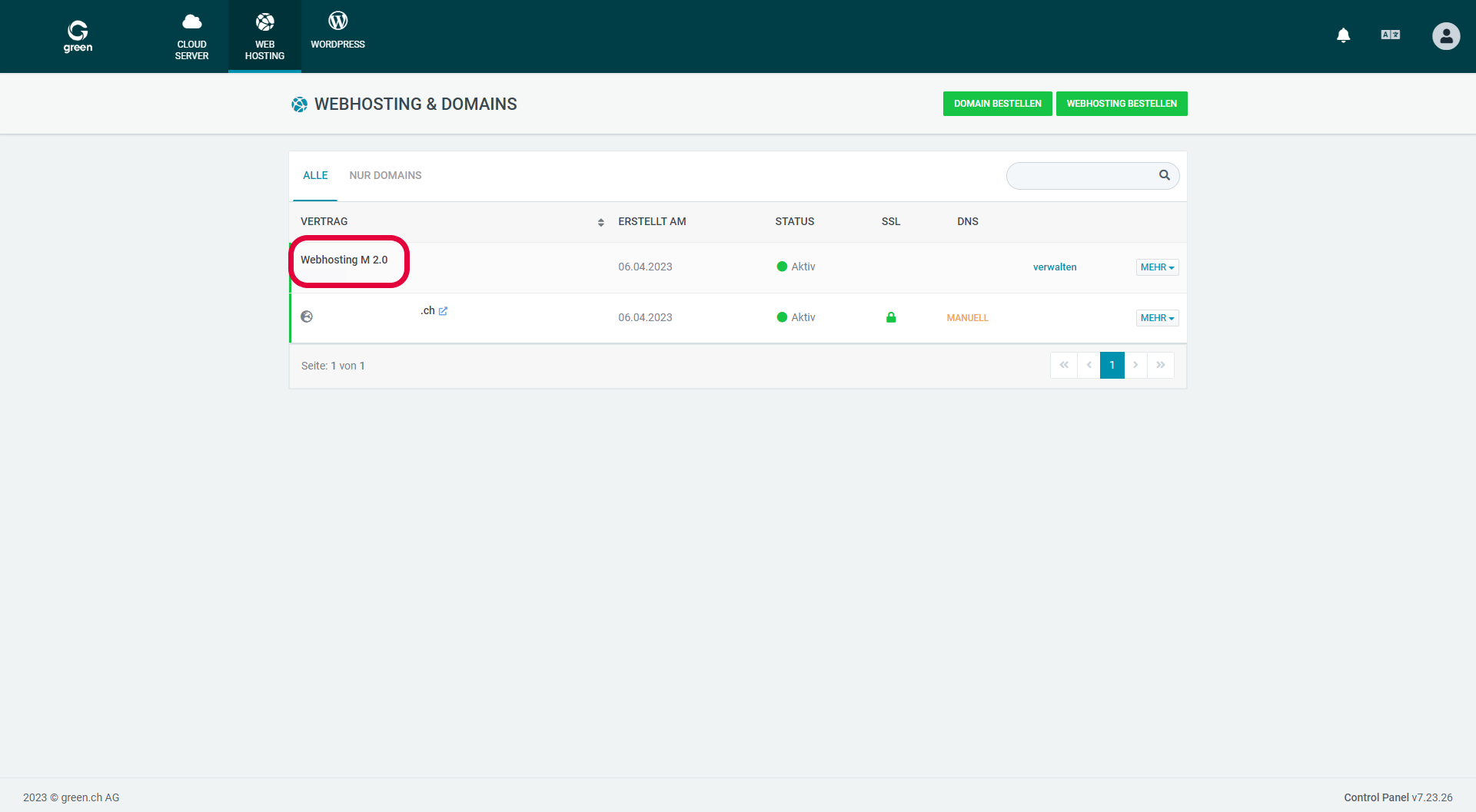 Web & Mail Control Panel - Übersicht