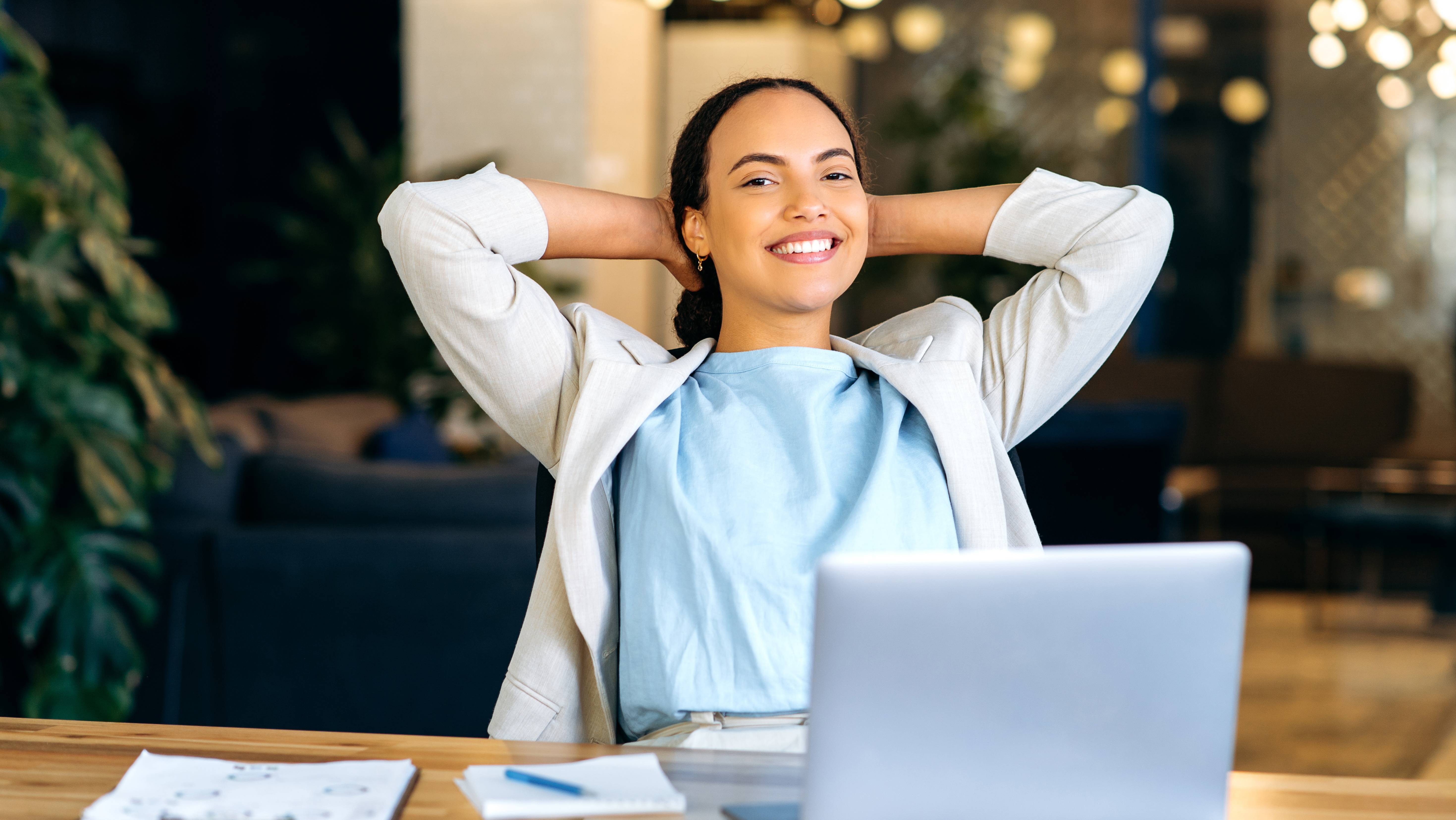 Woman is pleased that your website is successful