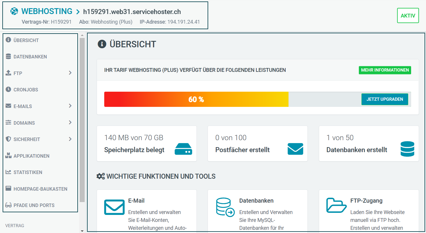 my.green.ch - Web & Mail Control Panel