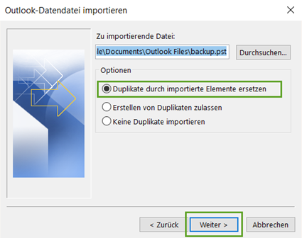 Duplikate durch importierte Elemente ersetzten